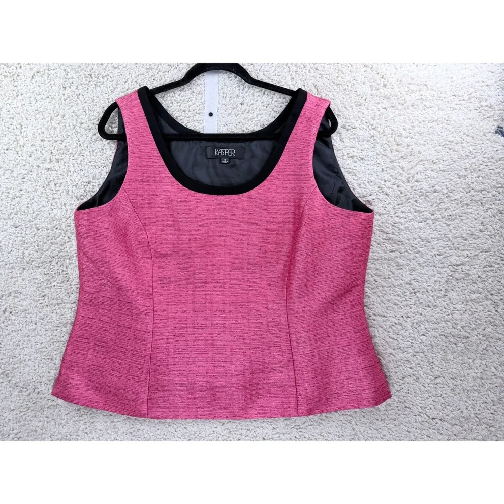 Kasper Blazer & Top Set Womens 18 Pink Excellent Textured Contrast Trim Suit